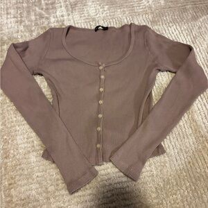Women's Ribbed Button-Up Top - Taupe